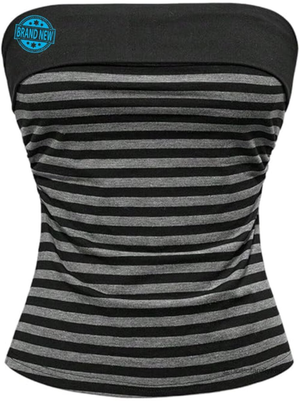 Striped Strapless Tube Crop Top with Side Slit